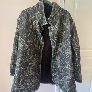 Vintage Paisley Quilted Blazer Jacket - Black & Green